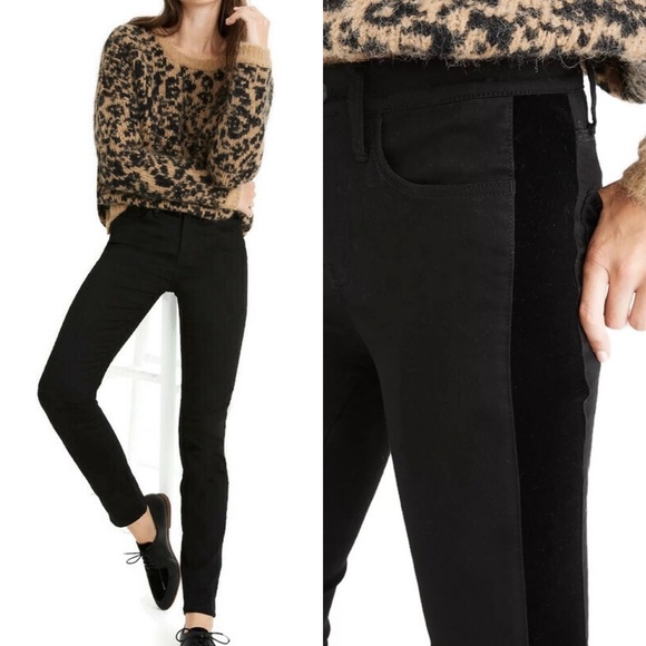 Madewell 9" High-Rise Skinny Jeans Velvet‎ Tuxedo Stripe Edition Size 27 - Picture 1 of 9